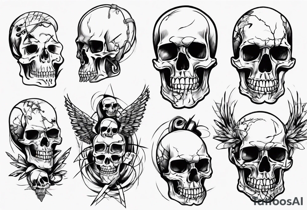 Barbs wired and skulls tattoo idea