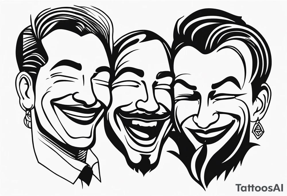 smoky laugh now face and cry later face tattoo idea