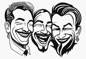 smoky laugh now face and cry later face tattoo idea