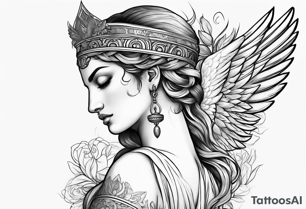 Eros definition with Greek architecture and symbols of love tattoo idea