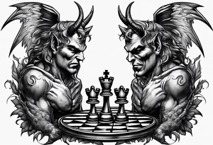 devil and angel hands playing chess tattoo idea