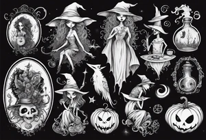 a Tim Burton-style witch tattoo idea
