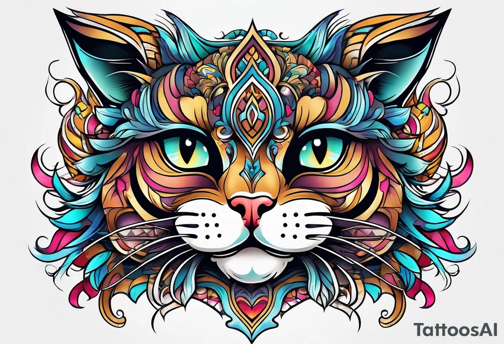 stylized cat face tattoo idea