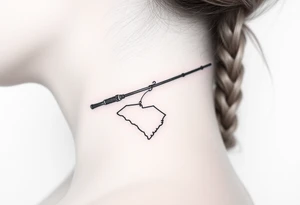 Old fishing rod with South Carolina state dangling as if caught tattoo idea
