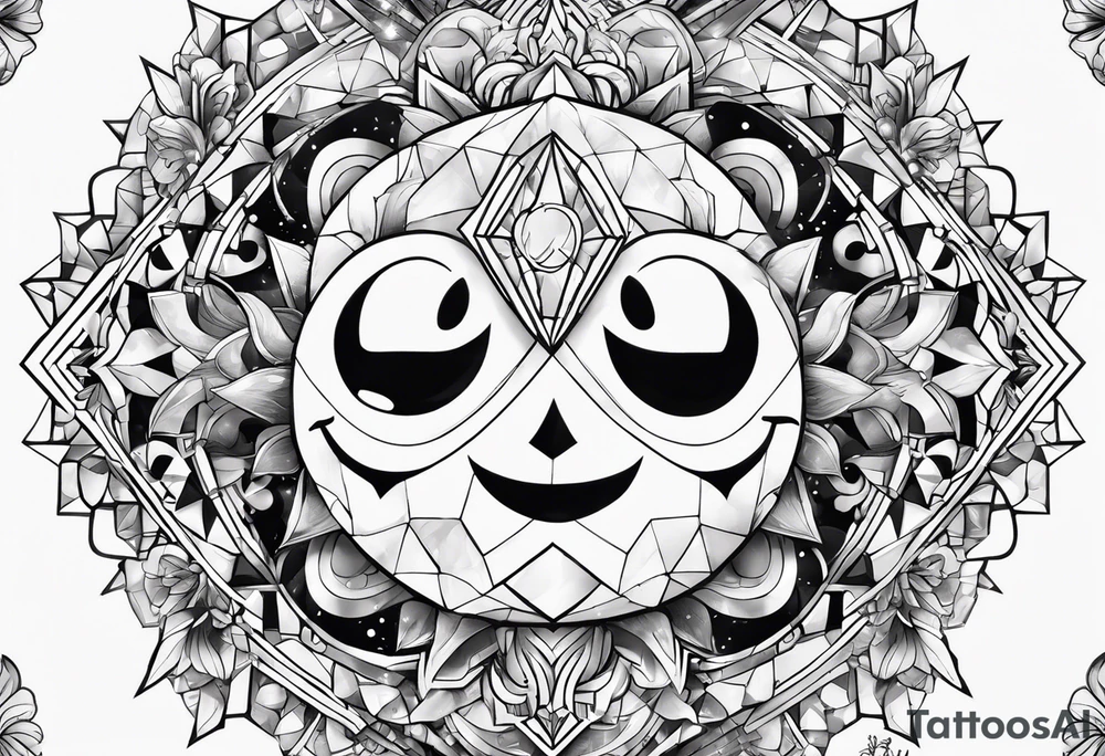 kirby smiling inside a long shinning crystal tattoo idea