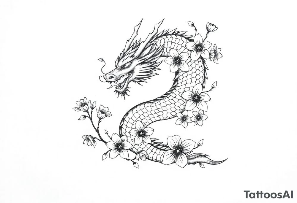 Feminine dragon w cherry blossoms tattoo idea