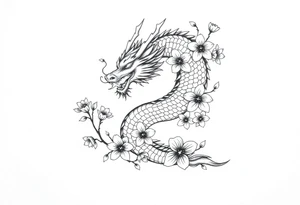 Feminine dragon w cherry blossoms tattoo idea