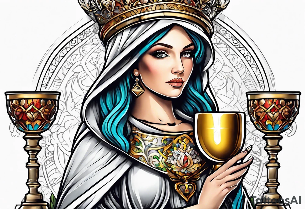 Female saint holding a chalice tattoo idea
