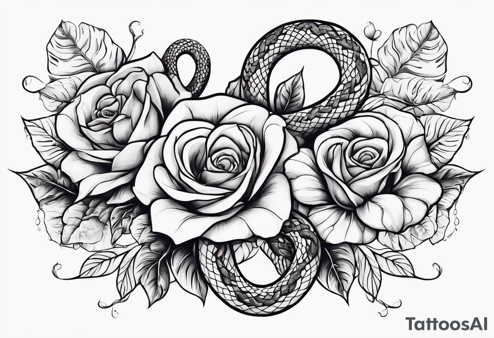 fleurs rose avec un serpents agressif tattoo idea