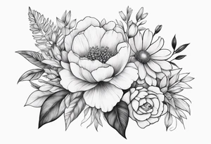 fine line floral bouquet tattoo idea