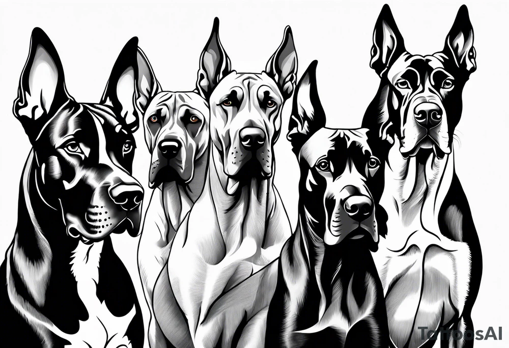 4 Great Dane heads together tattoo idea