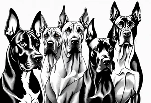 4 Great Dane heads together tattoo idea