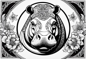 Hippo, flowers, moon, interstella, 
Extreme fine lines, tribal, geometric, japanese, artistic tattoo idea