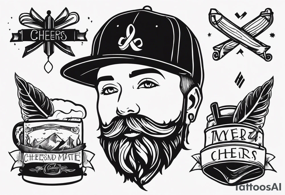Cheers Mate text, armband +Cancer Ribbon +flat cap tattoo idea