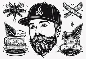 Cheers Mate text, armband +Cancer Ribbon +flat cap tattoo idea