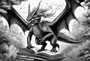 dragon Coming out of a book tattoo idea
