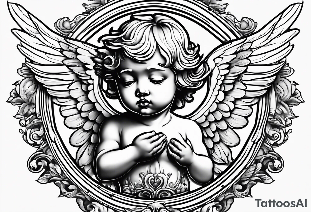 Crying cherub angel with tattoos on it tattoo idea