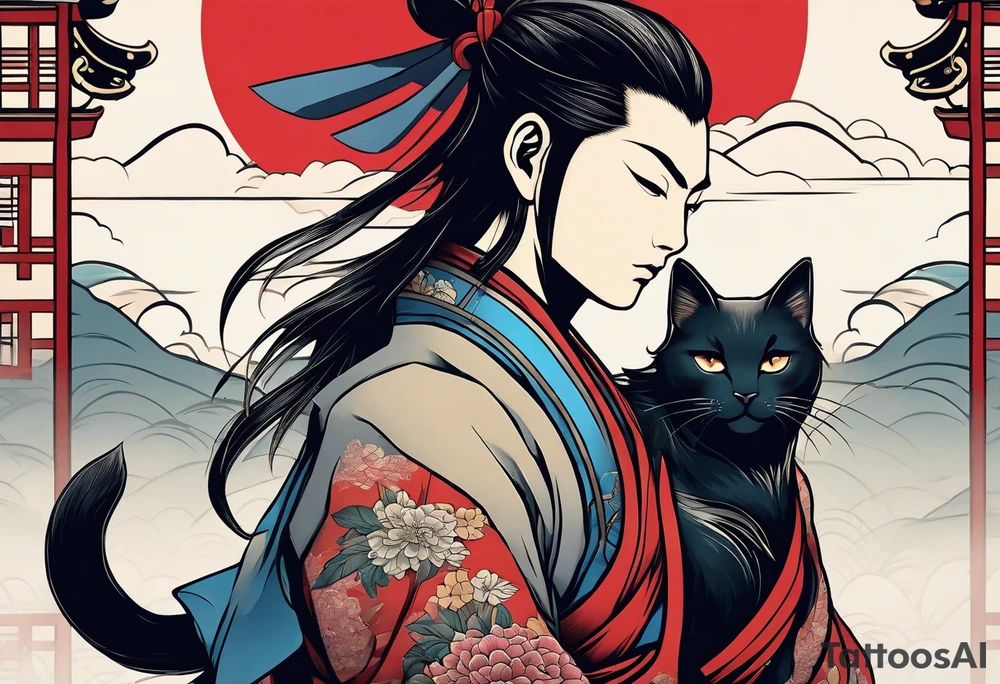 A siamese samurai cat killing his enemy tattoo idea