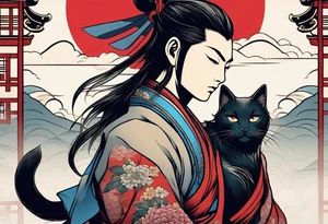 A siamese samurai cat killing his enemy tattoo idea
