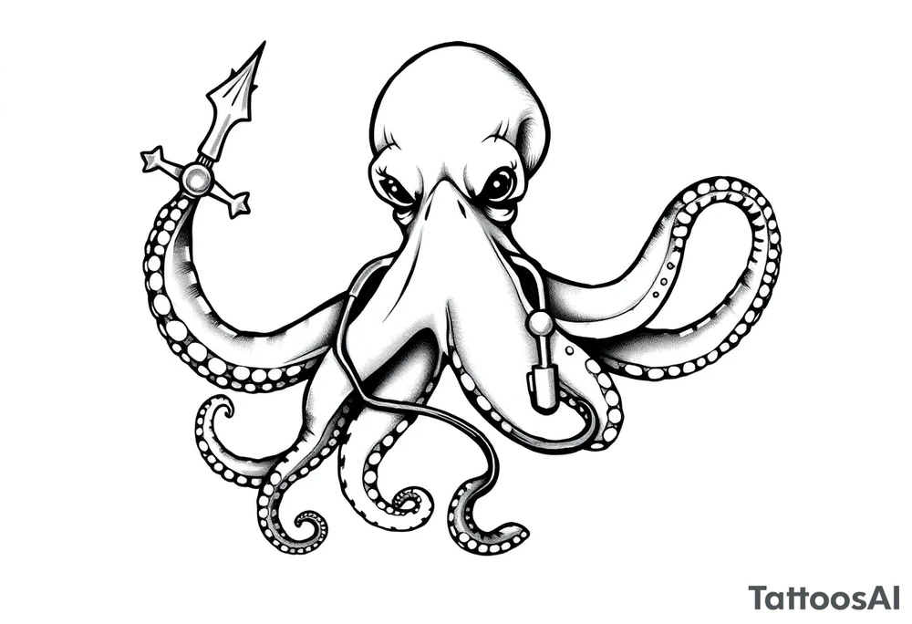 Octopus with trident and stethoscope tattoo idea