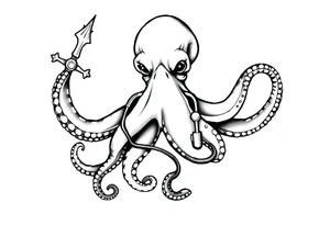 Octopus with trident and stethoscope tattoo idea