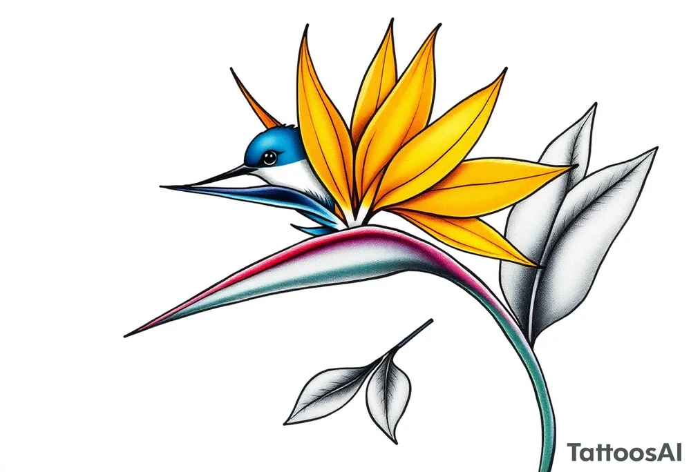 Bird of paradise flower with blue bird tattoo idea
