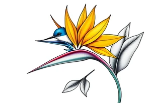 Bird of paradise flower with blue bird tattoo idea