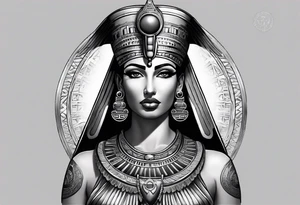 black and gray photo realistic goddess isis with minimal detail tattoo idea