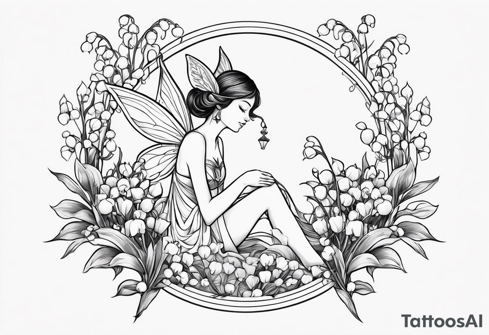 Lily of the valley with a fairy resting on it tattoo idea