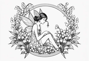 Lily of the valley with a fairy resting on it tattoo idea
