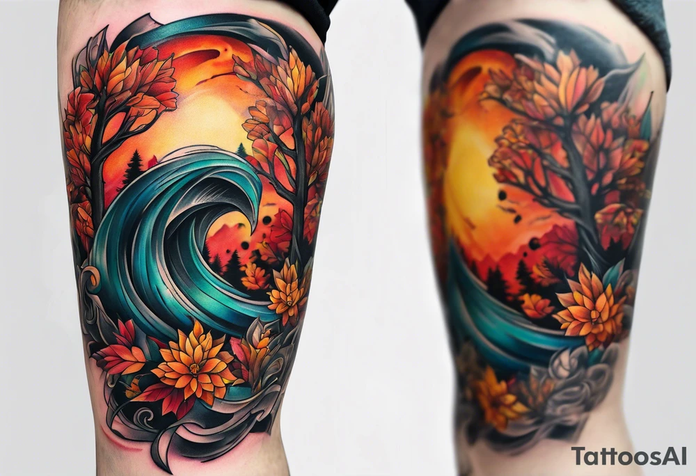 Knee tattoo with fall colors tattoo idea