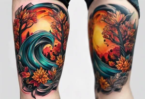 Knee tattoo with fall colors tattoo idea