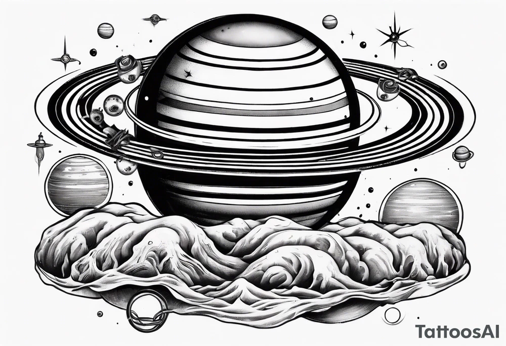 saturn with rings filled with alcohol tattoo idea