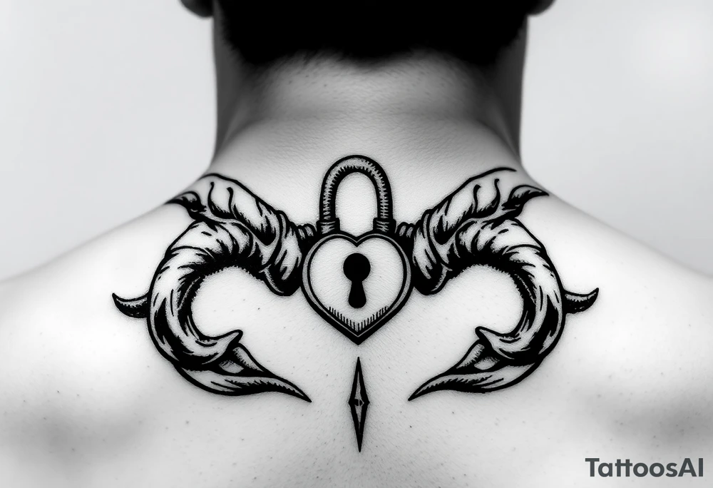 horns with a cuckold lock in middle tattoo idea