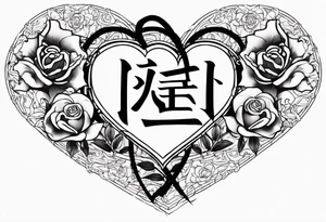 A big heart with my Japanese middle name (minoru) in Japanese characters inside of the heart. With 2 crosses and a rose inside of it tattoo idea