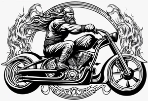 I want a detailed tattoo of a viking riding a motorcycle surrounded by flames with the company name “Viking Customs” incorporated in the design tattoo idea