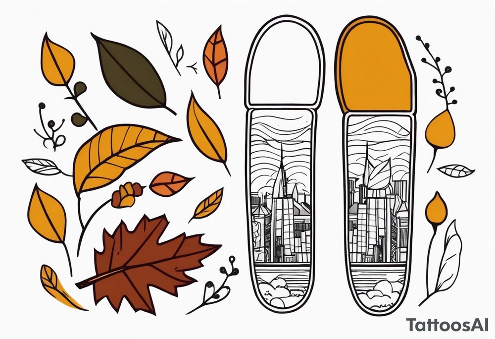knee tattoo in fall color masculine design with no faces tattoo idea