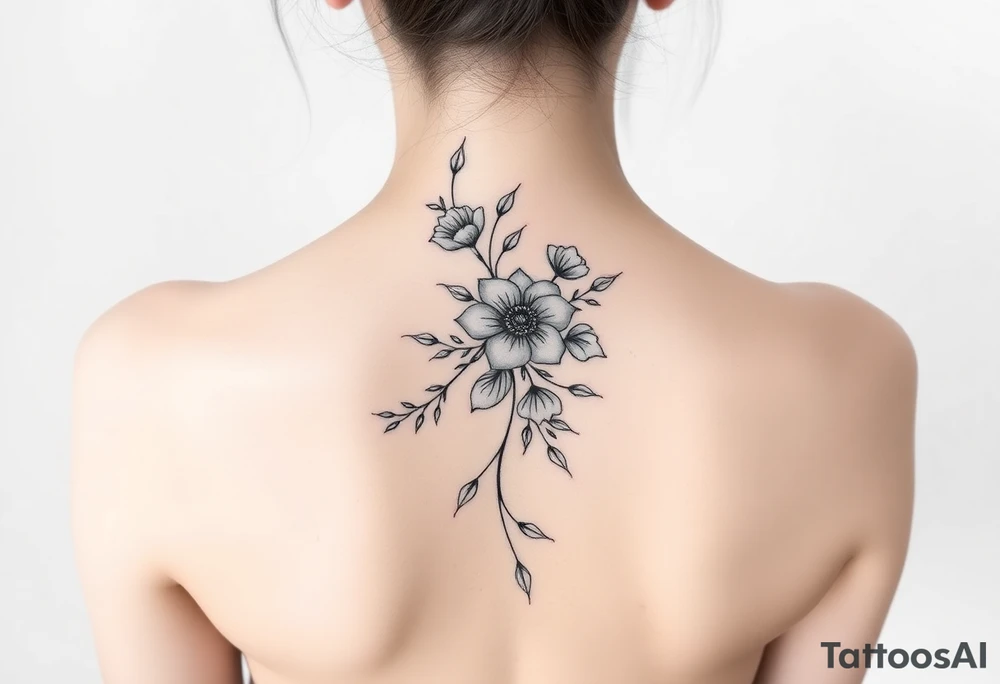 Delicate, simple floral spine tattoo tattoo idea