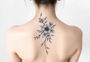 Delicate, simple floral spine tattoo tattoo idea