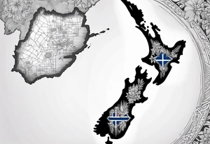 New Zealand map outline behind it and southern cross tattoo idea