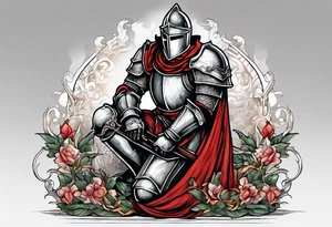 knight kneeling cross of saint george in background tattoo idea