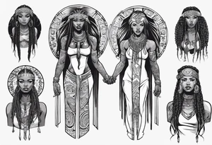 African female Viking  angel full body 
slim long face small mouth long braided hair tattoo idea