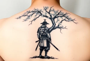 Ronin samurai standing under cherry blossom tree tattoo idea