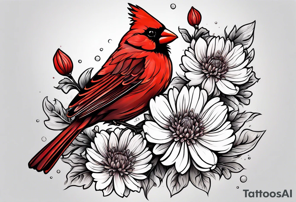 Chrysanthemum and cardinal tattoo idea