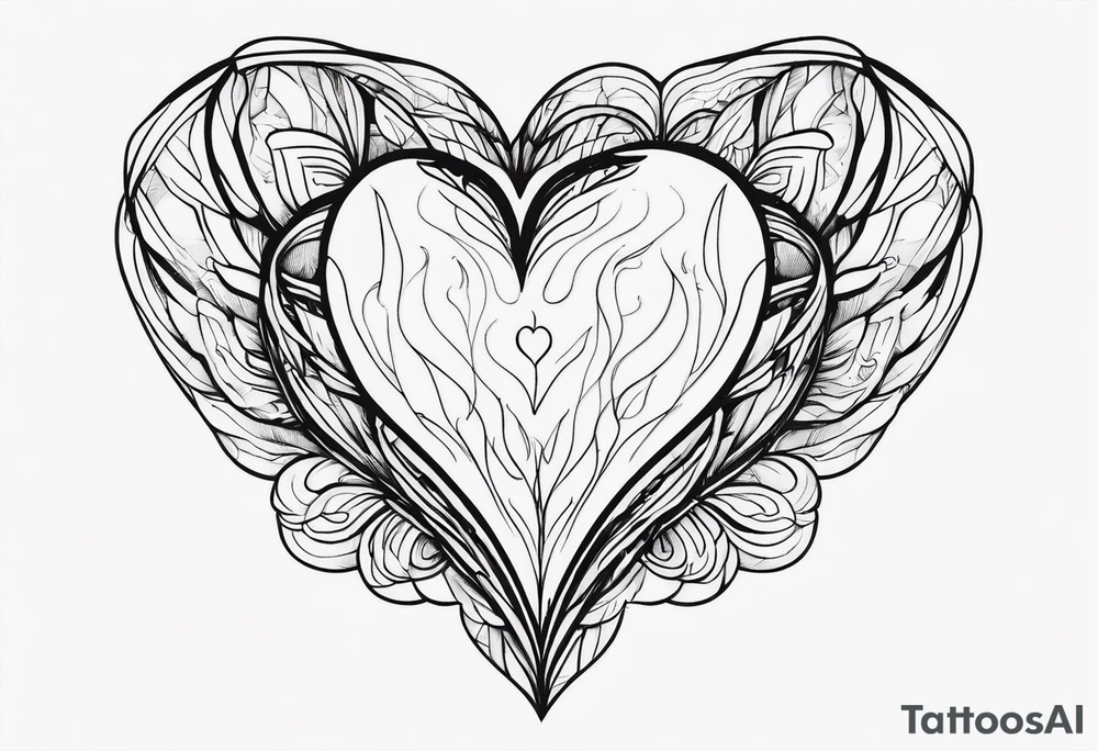 heart on fire fine line tattoo idea