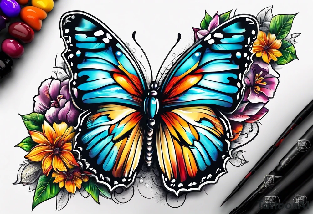 Butterflies and su flwer tattoo idea