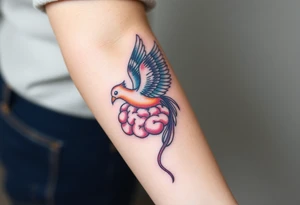A phoenix flying out of a brain colorful tattoo idea