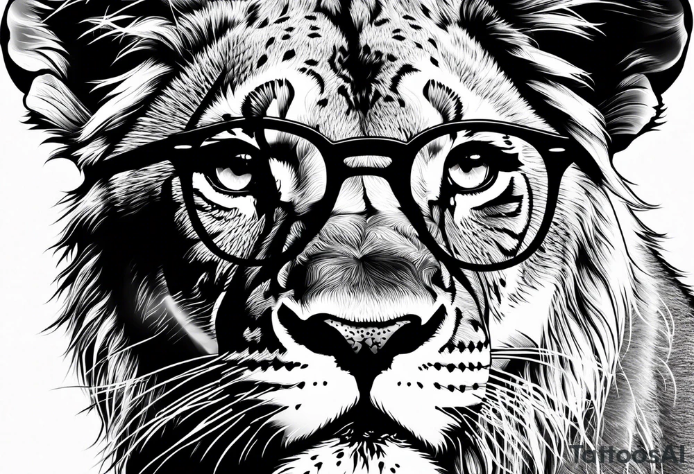 Lion cub wearing John Lennons glasses tattoo idea