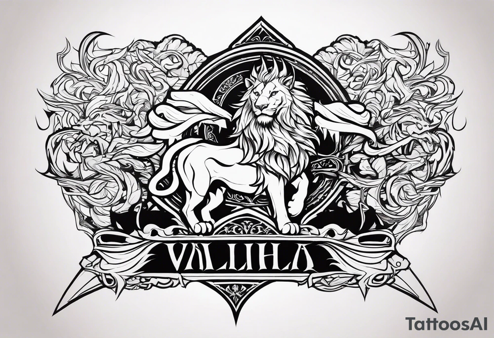 Valhalla sword  dragon lion tattoo idea