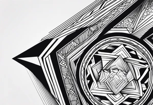 Black and white geometric sleeve  from wrist to elbow tattoo idea